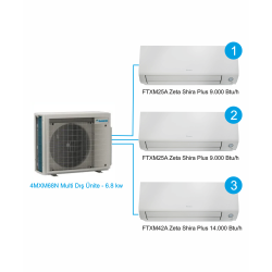 Daikin Zeta Shira Plus Multi Split Inverter Klima 1+3 Sistem (4MXM68) 9+9+14 BTU 6,8 kW R32 Dış Ünite